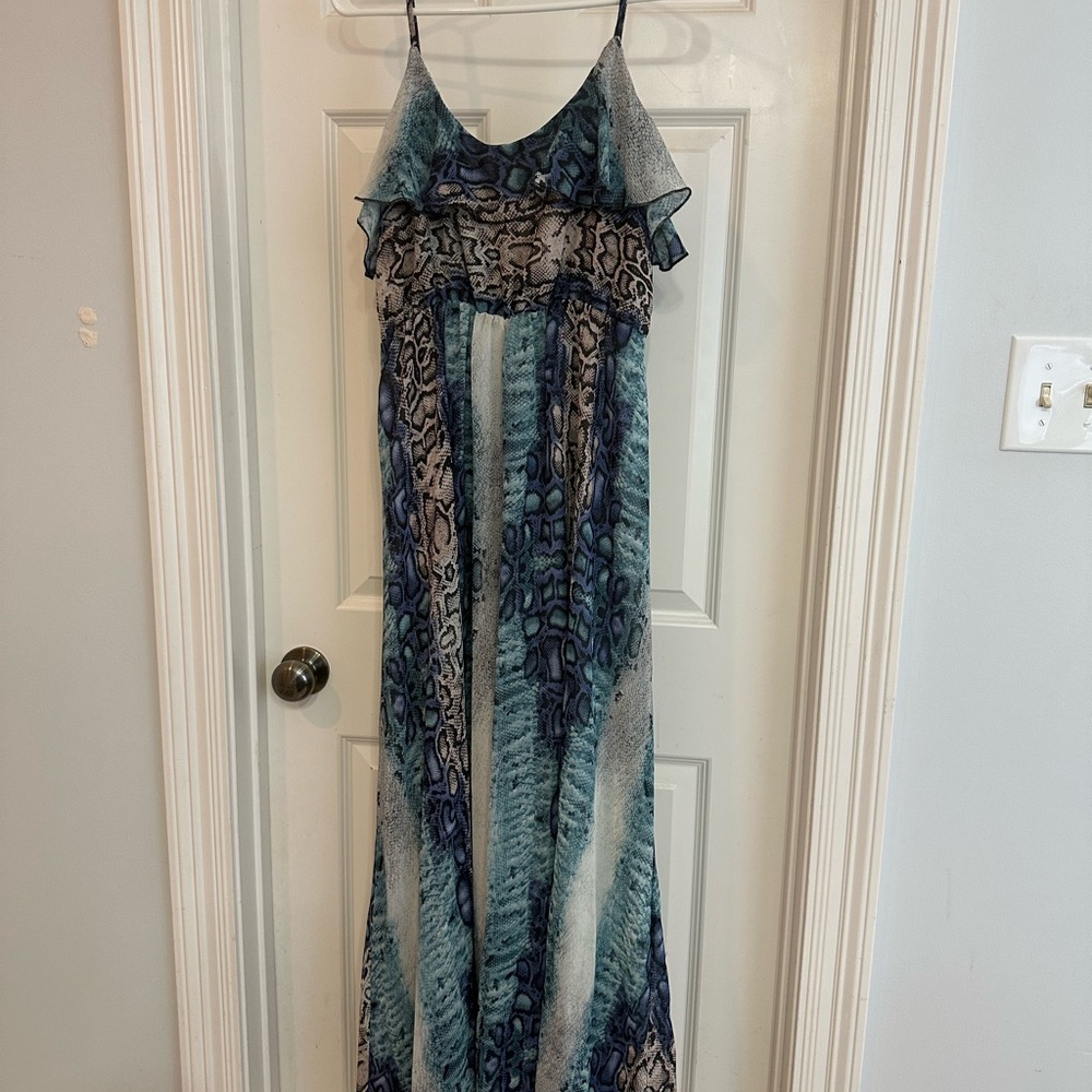 Elegant Blue and Gray Maxi Dress